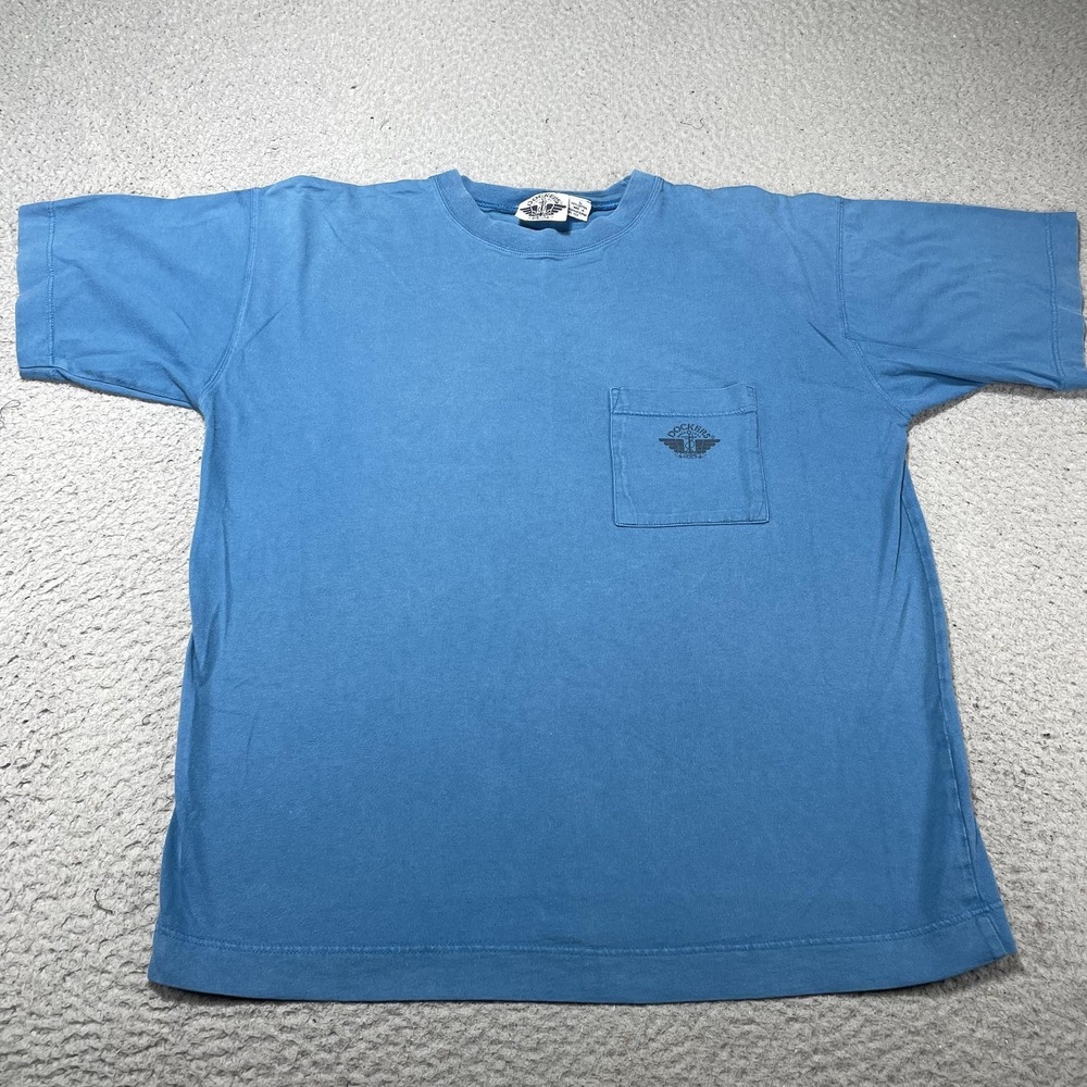 Dockers Shirt Mens Large Blue Pocket Tee Anchor Logo Cotton Crewneck Casual VTG